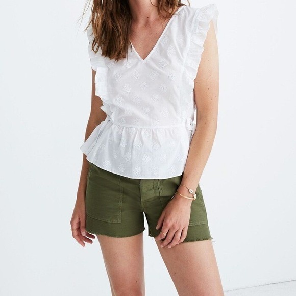 Madewell Tops - Madewell Side Tie Ruffle Peplum Top White Eyelet Blouse Womens Size‎ Small